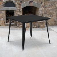 Flash Furniture CH-51050-29-BK-GG 35.5" Square Black Metal Indoor-Outdoor Table